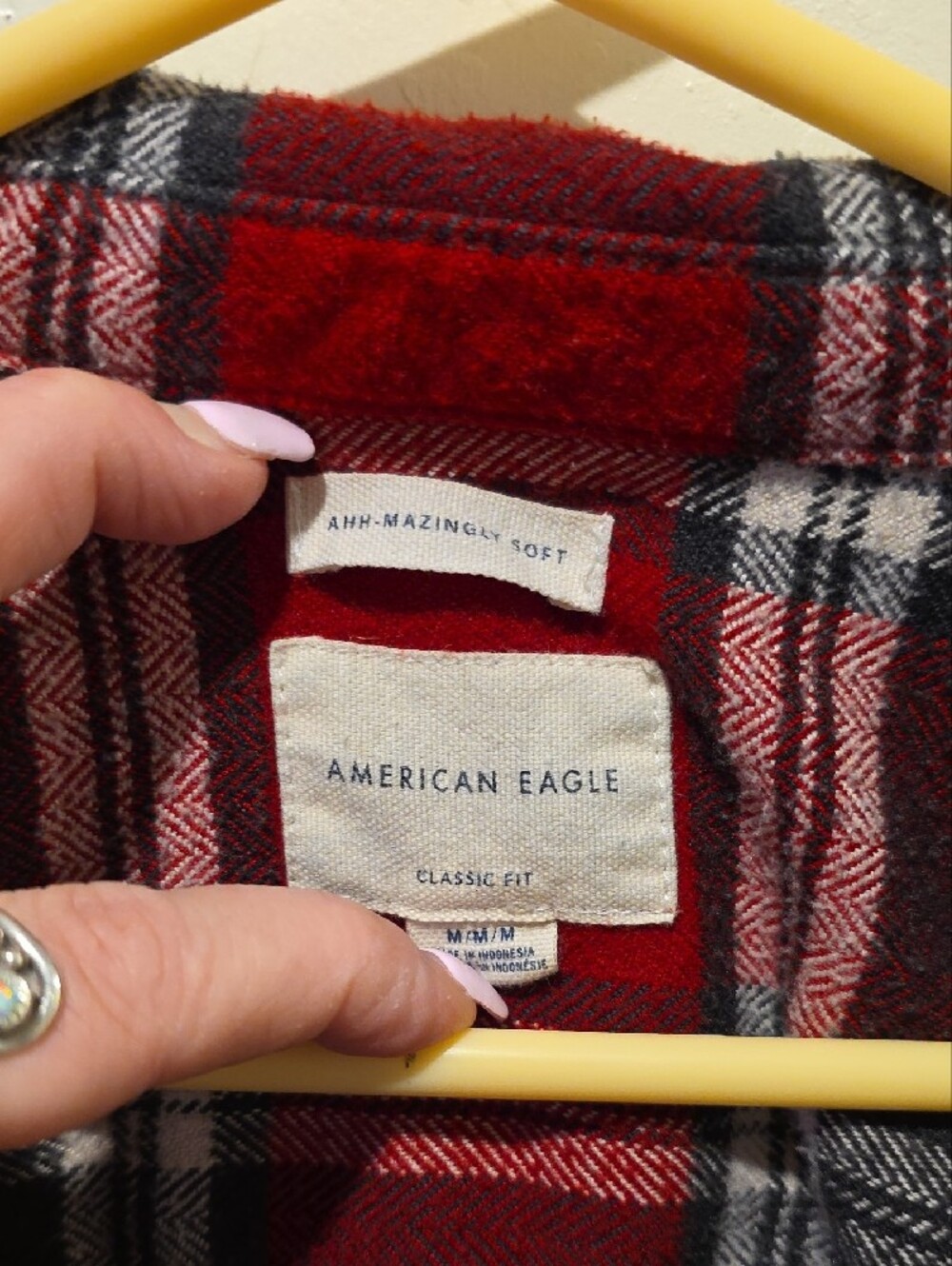 American Eagle Red and Black Plaid Button-Up - Picture 2 of 7